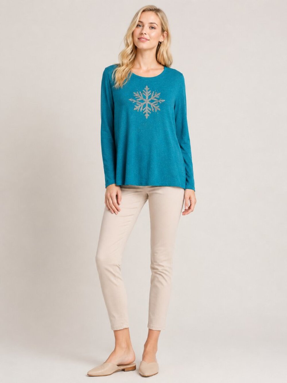 2/$30 Quacker Factory Haci Sequin Ugly Christmas Sweater Teal Large #A0237 TRB2